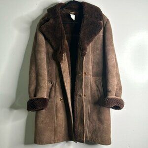 Vintage lamb shearling petroff brown double breasted coat size medium